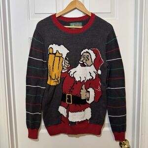 Ugly Christmas Sweater Santa Holding Mug Of Beer Size Medium Holiday Funny